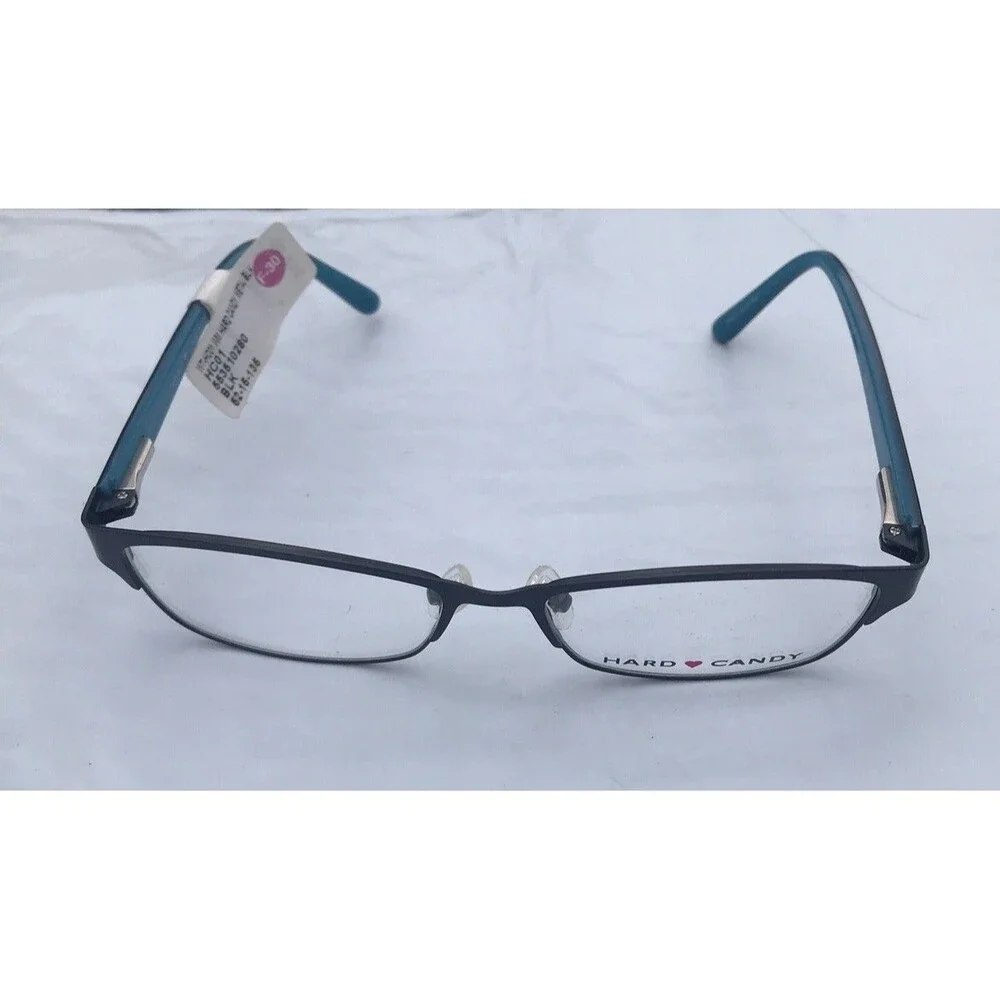Hard Candy HC01 BLK Black Blue Rectangle Full Rim Eyeglasses 52-15-135